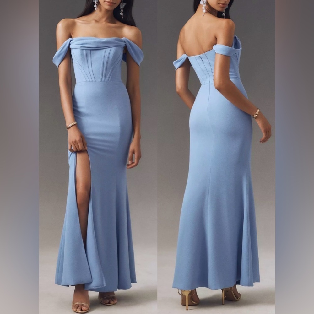 New Dress The Population Melania Off-The-Shoulder sky blue Gown sz M